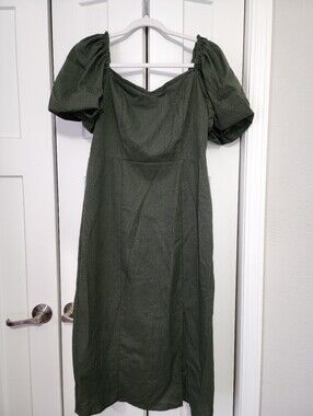 francesca's Olive Green Puff-Sleeve Midi Dress - Women